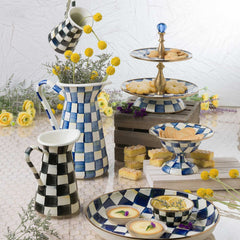 Royal Check Luxury Blue Enamel Two Tier Sweet Stand